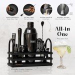 BARE BARREL® Mixology Bartender Kit Bar Set | 14-Piece Cocktail Shaker Set | Martini Barware Mixing Tools for Home Bartending | 35 Recipe Cards | Gift Set (24oz Cobbler Shaker, Jet Black/Black)