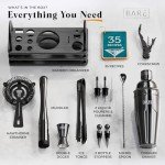 BARE BARREL® Mixology Bartender Kit Bar Set | 14-Piece Cocktail Shaker Set | Martini Barware Mixing Tools for Home Bartending | 35 Recipe Cards | Gift Set (24oz Cobbler Shaker, Jet Black/Black)
