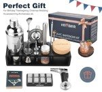 HMYBAR 29pc-Mixology Bartender kit | Cocktail Shaker Set (24oz/700ml) | Bar Set | Bar Tool Set | Whiskey Smoker Set with 39-Recipe Cocktail Cards, Bamboo Stand Black Color, Silver Tools