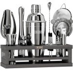 Mixology Bartender Kit Bar Set | 16-Piece Cocktail Shaker Set | Martini Barware Mixing Tools for Home Bartending | Incl. 35 Recipe Cards | Gift Set (24oz Cobbler Shaker, Graphite Stand/Gray Tools)