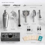 Mixology Bartender Kit Bar Set | 16-Piece Cocktail Shaker Set | Martini Barware Mixing Tools for Home Bartending | Incl. 35 Recipe Cards | Gift Set (24oz Cobbler Shaker, Graphite Stand/Gray Tools)