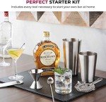 Expert Cocktail Shaker Home Bar Set - 14 Piece Stainless Steel Bar Tools Kit with Shaking Tins, Flat Bottle Opener, Double Bar Jigger, Hawthorne Strainer, Shot Glasses, Bar Spoon, and 6 Pour Spouts.