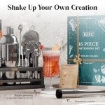 Mixology Bartender Kit Bar Set | 16-Piece Cocktail Shaker Set | Martini Barware Mixing Tools for Home Bartending | Incl. 35 Recipe Cards | Gift Set (24oz Cobbler Shaker, Graphite Stand/Gray Tools)