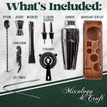 Mixology Bartender Kit: 10-Piece Bar Tool Set with Mahogany Stand | Perfect Home Bartending Kit and Martini Cocktail Shaker Set For a Perfect Drink Mixing Experience | Housewarming Gift (Gun-Metal)