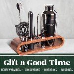 Mixology Bartender Kit: 10-Piece Bar Tool Set with Mahogany Stand | Perfect Home Bartending Kit and Martini Cocktail Shaker Set For a Perfect Drink Mixing Experience | Housewarming Gift (Gun-Metal)