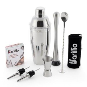 Barillio Mixology Bartender Kit - 8-Pc Stainless-Steel Travel Cocktail Shaker Set with Bag - Bar Tools Set w/Martini Shaker, Drink Mixer Spoon & Mojito Muddler for Cocktails - Bar & Bartending Kit