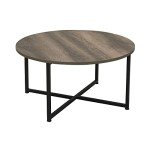 Rustic Round Coffee Table with Black Metal Base