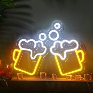 Woanger Beer Lights Neon Signs Beer Light up Signs LED USB Operated Man Cave Gifts for Men Beer Mug Light up Wall Decor for Bar Nightclub Cafe Pub Hotel Garage
