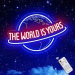 The World is Yours Neon Sign, Remote Dimmer Planet LED Neon Light Lamp for Wall Decor, USB Power for Man Cave Home Bar Bistro Club Cafe Wedding Game Room Bedroom Birthday Gift Graduation Party