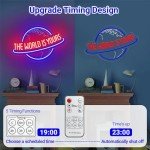 The World is Yours Neon Sign, Remote Dimmer Planet LED Neon Light Lamp for Wall Decor, USB Power for Man Cave Home Bar Bistro Club Cafe Wedding Game Room Bedroom Birthday Gift Graduation Party
