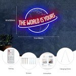 The World is Yours Neon Sign, Remote Dimmer Planet LED Neon Light Lamp for Wall Decor, USB Power for Man Cave Home Bar Bistro Club Cafe Wedding Game Room Bedroom Birthday Gift Graduation Party