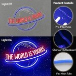 The World is Yours Neon Sign, Remote Dimmer Planet LED Neon Light Lamp for Wall Decor, USB Power for Man Cave Home Bar Bistro Club Cafe Wedding Game Room Bedroom Birthday Gift Graduation Party