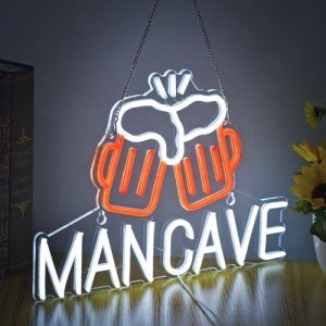 Neon Signs for Wall Decor, Man Cave and Beer LED Neon light,16x11 inch, White and Orange, USB Powered, Room Decor,Men, for Bedroom Home Bar Shop Man Cave Bar Pub Recreation Room Garage