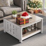 Rustic Farmhouse Coffee Table with Storage - Grey