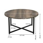 Rustic Round Coffee Table with Black Metal Base