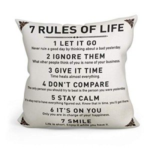 IHopes+ Rustic Inspirational Quotes Pillow Covers - 7 Rules of Life Pillow Case Cushion Cover for Sofa Couch Dorm Room Home Decor Gifts - Best Graduation/Birthday (18”x 18”Inch)