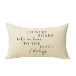 Ussap Lumbar Country Roads Take Me Home Christmas Rectangle Decorative Throw Pillow Cover, Rustic Quote Home Farmhouse Decoration, Housewarming Gift Cushion Case for Sofa Decor Cotton Linen 12 x 20