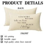 Ussap Lumbar Country Roads Take Me Home Christmas Rectangle Decorative Throw Pillow Cover, Rustic Quote Home Farmhouse Decoration, Housewarming Gift Cushion Case for Sofa Decor Cotton Linen 12 x 20
