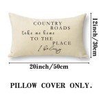Ussap Lumbar Country Roads Take Me Home Christmas Rectangle Decorative Throw Pillow Cover, Rustic Quote Home Farmhouse Decoration, Housewarming Gift Cushion Case for Sofa Decor Cotton Linen 12 x 20