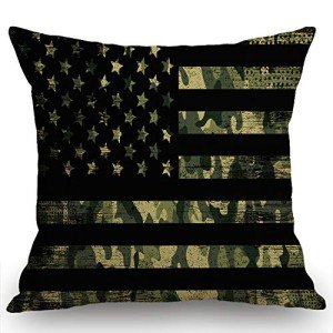 Swono Throw Pillow Case American Flag with Camouflage Cotton Linen Square Cushion Cover Standard Pillowcase for Men Women Home Decorative Sofa Armchair Bedroom Livingroom 18 x 18 inch