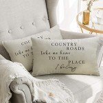 Ussap Lumbar Country Roads Take Me Home Christmas Rectangle Decorative Throw Pillow Cover, Rustic Quote Home Farmhouse Decoration, Housewarming Gift Cushion Case for Sofa Decor Cotton Linen 12 x 20