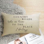 Ussap Lumbar Country Roads Take Me Home Christmas Rectangle Decorative Throw Pillow Cover, Rustic Quote Home Farmhouse Decoration, Housewarming Gift Cushion Case for Sofa Decor Cotton Linen 12 x 20