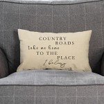Ussap Lumbar Country Roads Take Me Home Christmas Rectangle Decorative Throw Pillow Cover, Rustic Quote Home Farmhouse Decoration, Housewarming Gift Cushion Case for Sofa Decor Cotton Linen 12 x 20