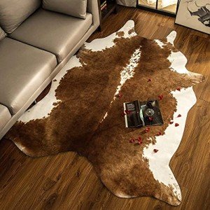 BENRON Cowhide Rug Large Accent Western Rug Stylish Cow Rug 6x7.2ft Rugs for Living Room Bedroom Area Rug Cute Animal Rug Premium Cow Print Rug Man Cave Faux Leather Carpets, Khaki Brown