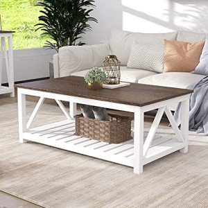 ChooChoo Rustic Farmhouse Coffee Table with Shelf