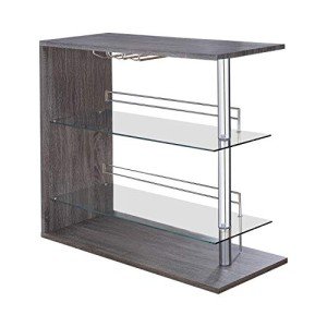 Coaster Furniture Coaster Contemporary Rectangular Bar Unit with 2 Shelves and Wine Holder Weathered Grey and Chrome 100156