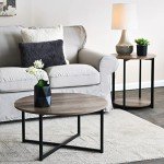 Rustic Round Coffee Table with Black Metal Base