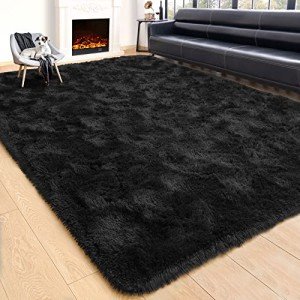 Rostyle Fluffy Black 5x8 Area Rugs for Living Room,Large Living Room Carpet,Big Shaggy Rugs for Bedroom,Thick Fuzzy Dorm Rug,Soft Indoor Floor Rug for Kids Room Decor Aesthetic