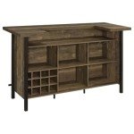 MAKLAINE 71" x 28" Farmhouse Wood Rectangle Storage Bar Unit with Multiple Storage Shelves, Plastic Glide, Assembly Required, for Kitchen and Dining, in Rustic Oak Finish