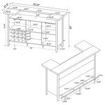 MAKLAINE 71" x 28" Farmhouse Wood Rectangle Storage Bar Unit with Multiple Storage Shelves, Plastic Glide, Assembly Required, for Kitchen and Dining, in Rustic Oak Finish