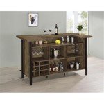 MAKLAINE 71" x 28" Farmhouse Wood Rectangle Storage Bar Unit with Multiple Storage Shelves, Plastic Glide, Assembly Required, for Kitchen and Dining, in Rustic Oak Finish