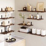 Fixwal Floating Shelves, Set of 10, Rustic Wood Wall Decor, Farmhouse Wall Mounted Shelves for Bedroom, Living Room, Kitchen and Bathroom (Dark Carbonized Black)