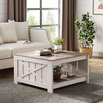 Rustic Farmhouse Coffee Table with Storage - Grey