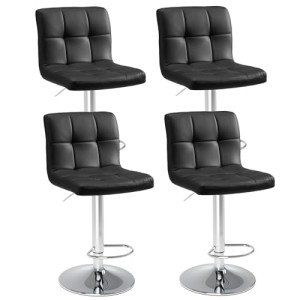 Set of 4 Adjustable PU Leather Bar Stools