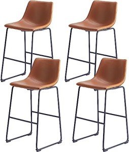 Stylish Faux Leather Bar Stools - Set of 4