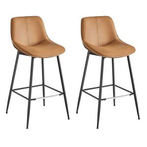 Caramel Brown Ergonomic Bar Stools Set of 2