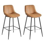 Caramel Brown Ergonomic Bar Stools Set of 2