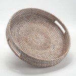 Stylish Round Rattan Coffee Table Tray with Handles