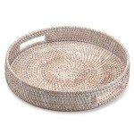 Stylish Round Rattan Coffee Table Tray with Handles