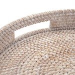Stylish Round Rattan Coffee Table Tray with Handles