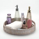 Stylish Round Rattan Coffee Table Tray with Handles