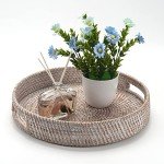 Stylish Round Rattan Coffee Table Tray with Handles