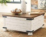 Farmhouse Square Storage Coffee Table - Distressed White