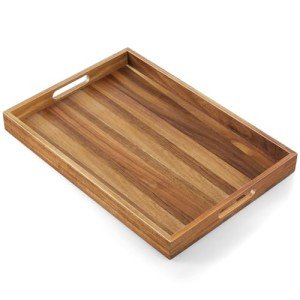 Large Acacia Wood Serving Tray with Handles