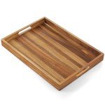 Large Acacia Wood Serving Tray with Handles