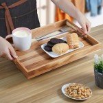 Large Acacia Wood Serving Tray with Handles